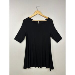 Minimalist Isaac Liev Womens Large Black Short Sleeve Swing Tunic Top 0059